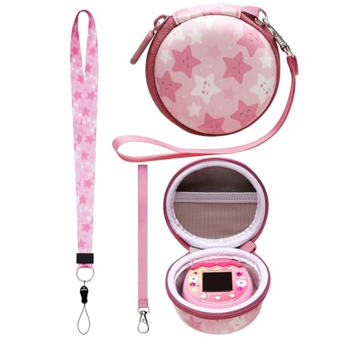 LTGEM Case Compatible with Tamagotchi Pix/Tamagotchi Original/Tamagotchi Nano x/Tamagotchi Hello Kitty/Tamagotchi Uni, Protective Carrying Electronic Pets Case with Lanyard Neck Strap(Pink)