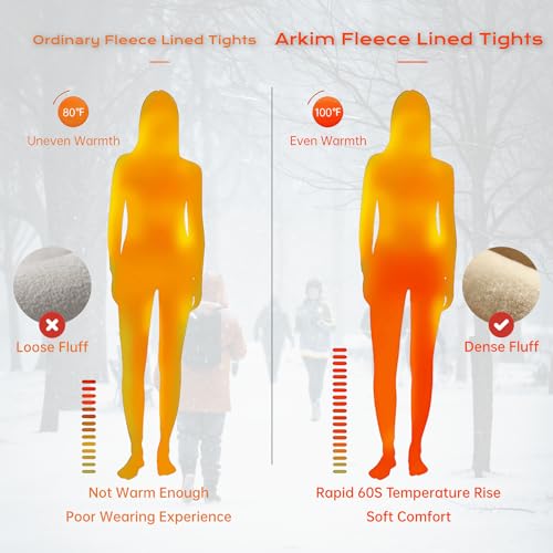 Arkim Fleece Lined Tights (S/M/L),One Center Seam Line Crotch, Fleece Lined Leggings Women, Thick Fleece Women's Sheer Tights4