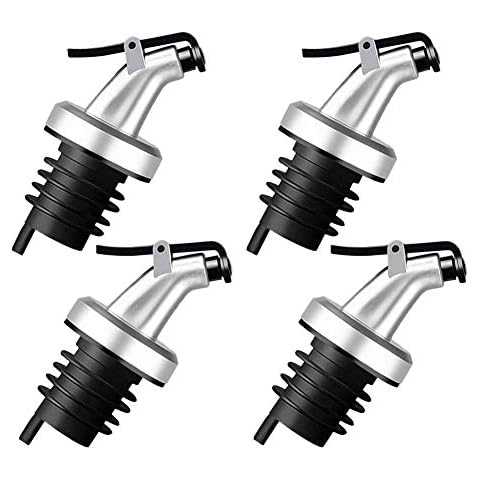 QNCIGER 4 Pcs Oil Pour Spouts, Olive Oil Bottle Dispenser with Leakproof Nozzle for Olive Oil, Wine, Vinegar, Soy Sauce, Oil Bottle Dispenser Kitchen Tools (Silver) Cover