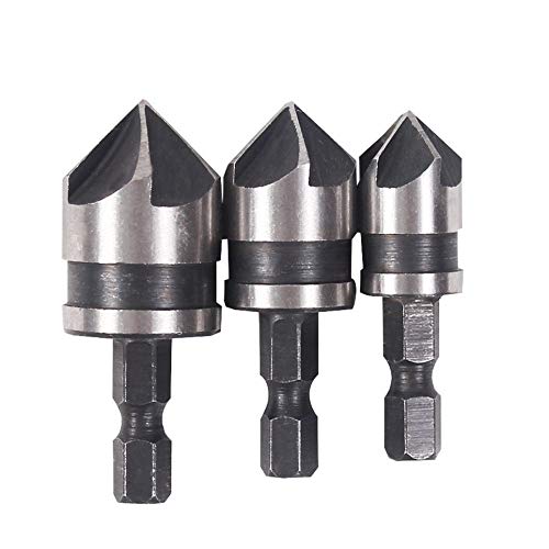 3Pcs 1/4" Hex 12mm 16mm 19mm Countersink Power Drill Bit Bore Set for Wood Metal