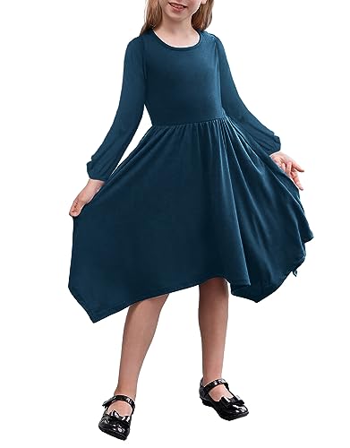 KYMIDY Girls High Low Midi Dress Long Sleeve Boho Swing Casual Dresses with Pockets for Kids 6-12 Years4