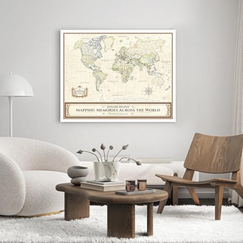 Image of DECORARTS - Large World Travel Map with Pins, Pin Board Canvas Wall Art, Colorful Classic Maps for Wall, Giclee Print on Canvas, Handcrafted in USA, 35x28''
