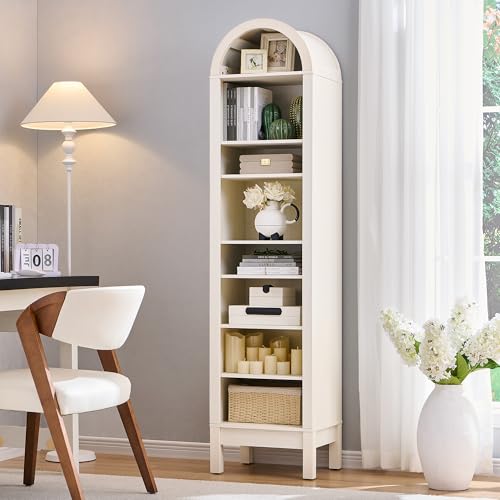 Image of IFBUY 71 inch Tall Arched Bathroom Storage Cabinet, 8-Tier Modern Farmhouse Storage Cabinet with Adjustable Shelves, Wood Freestanding Cabinet for Bathroom, Living Room, Entryway, Hallway (Antique White)