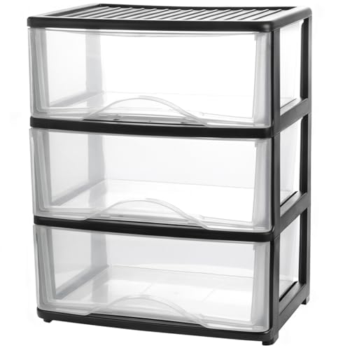 BYCY 3 Drawer Black Plastic Storage Organizer Rolling...