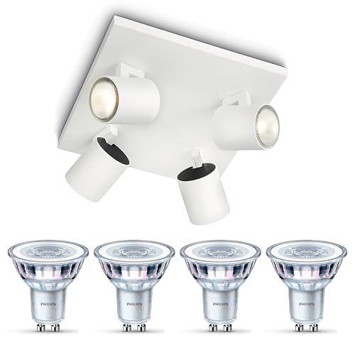 Philips Runner Foco de superficie (blanco) - Luz blanca cálida - Foco de techo con 4 luces - GU10 - No regulable