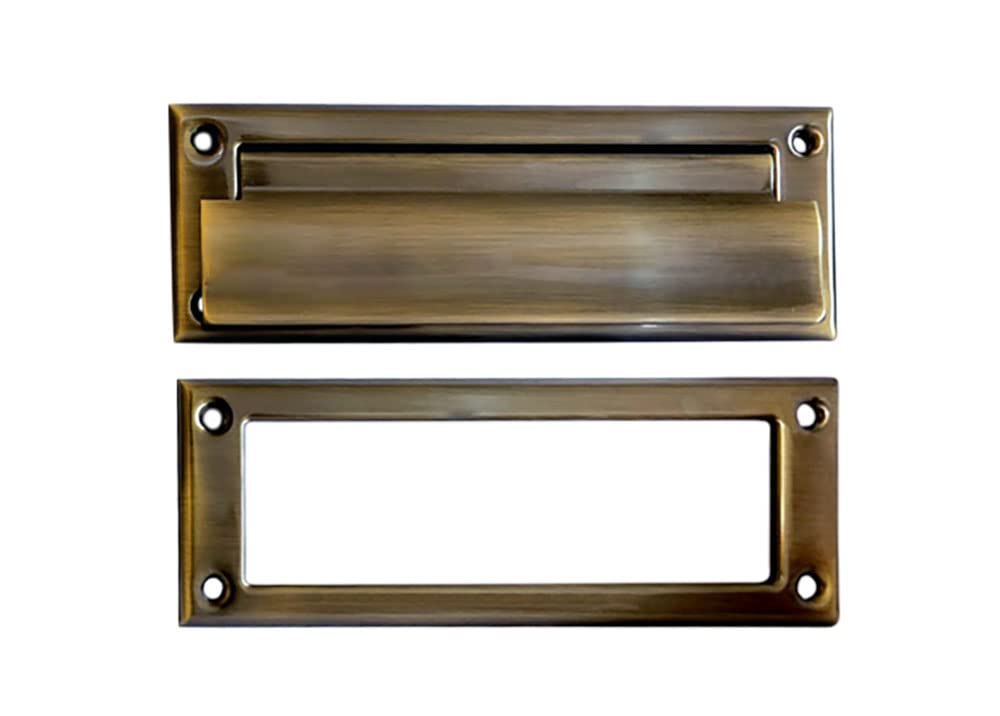 QCAA Soild Brass Mail Slot, with Solid Brass Interior Frame, 8-7/8''X2-7/8" Antique Brass 1 Pack, Made in Taiwan