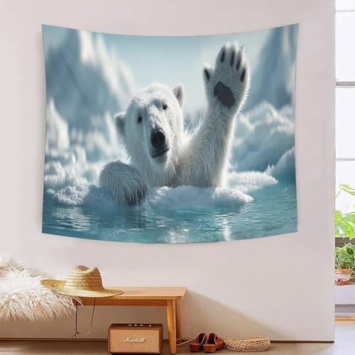 Tapisserie art mural ours polaire 3D tissu deco chambre 180x230