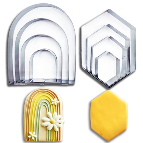 Juego de 8 cortadores de galletas de arco y cortador de galletas hexagonales, juego de cortadores de galletas geométricos, cortadores de galletas bohemios, juego de cortadores de galletas