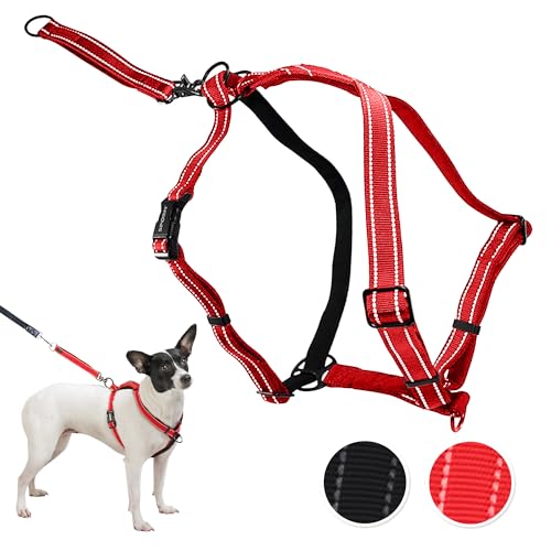 Ultimate Control Dog Harness Medium Sized Dog, Red Nylon with Detachable Accessory Handle & Leash Extension, No Pull Harness Sized Provides by Sporn