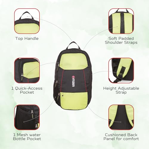 Image of Citizen Ultimate Gym Bag 17L - Quick Access Pocket, Separate Shoe Compartment, Bottle Holder, Reflective Strips for Safety, Adjustable Shoulder Strap, Lightweight-Men & Women-Black Lime