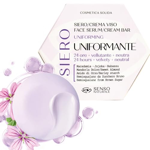 Senso Naturale Suero Facial Sólido Uniformizante 24 Horas, Crema Facial Matificante con Vitamina E, Mascarilla Facial Tonificante Noche, Base de Maquillaje, 100% Natural y Vegano
