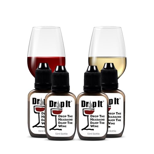 Drop It Wine Drops, Original - 10 mL, 4 Pack - Naturally Reduces Sulfites & Tannins in Red, White & Sparkling Wines - Portable, Easy to Use - Treats Up to 55 Glasses/9 Bottles of Wine Each - USA Made