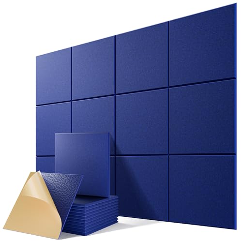 Image of 12 Pack Self-Adhesive Acoustic Panels, 12 inch X 12 inch X 0.4 inch High-Density Sound Proof Foam Panels for Walls, Soundproof Wall Panels for Home & Office (Blue)
