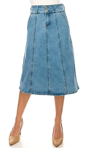 Fashion2Love Women's Juniors/Plus Size Calf - Length Stretch Denim A-Line Skirt (79113)