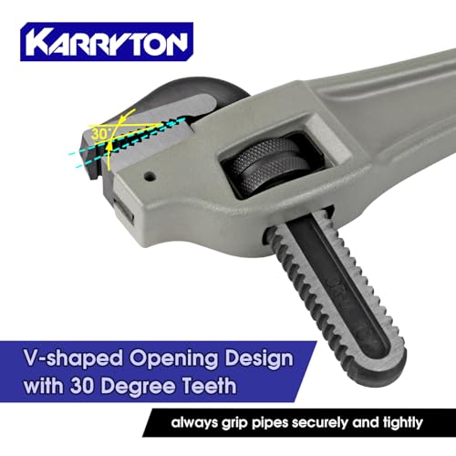 Image of 18 Inch Aluminum Offset Pipe Wrench, 3.5 inch /89mm Adjustable Jaw Capacity, Heavy Duty Plumbers Wrench with Drop Forged Steel Jaw(CR-V), Perfect Plumbing Tool Exceed GGG Standard