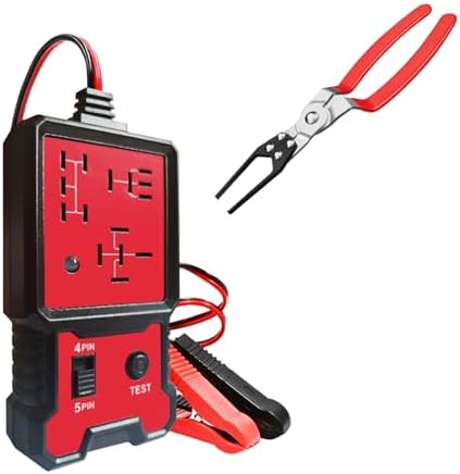 Automotive Relay Tester with Relay Puller - 12V Car Relay Tester Diagnostic Tool, Handheld 4 & 5 Pin Auto Relay Testing Kit, Car Battery Relay Detector Checker with Battery Clips for Auto Repair