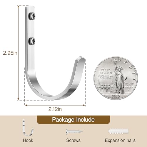 Image of Josmimic Wall Hooks Desktop Mop (10) | Screw in Metal Hanger Wall Mount, for Outdoor, Closet, Door, Bathrooms, for Backpack, Robe