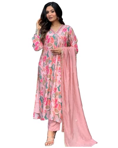 GoSriKi Women's Rayon Blend Printed Straight Kurta with Pant & Du...
