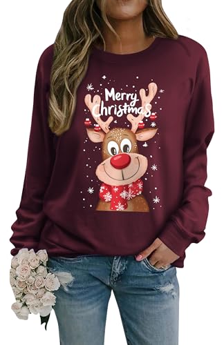 WIEIYM Weihnachts-Sweatshirt für Damen, Rentier-Grafikdruck,...