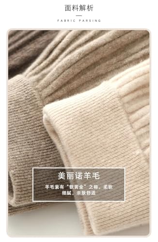 Women Fall Winter Knitted 100% Wool Skirt High Waist Pleated Long Skirts Beige M3