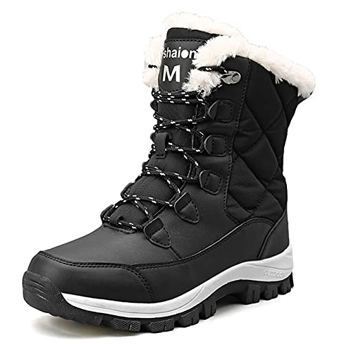 AARDIMI Warm Gefüttert Winterschuhe Damen Schneestiefel Wasserdicht Outdoor Trekking Wanderschuhe Schlupfstiefel Gr. 36-42 (Schwarz-1610, numeric_39) Cover