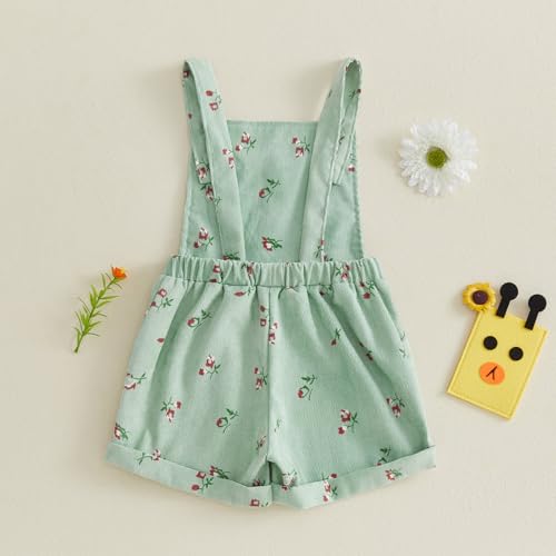 Image of Ayalinggo Toddler Baby Girl Sunflower Print Overalls Shorts with Pocket Suspender Trousers Cute Summer Clothing Outfit