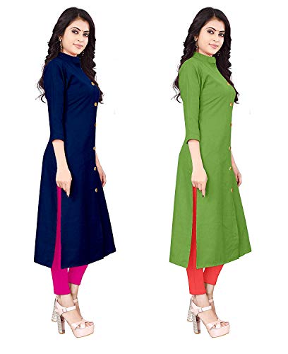 Image of NATEK Women's Cotton Straight Plain Kurtis Combo Pack of 2