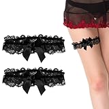 SIMSKY STRUMPFBAND SCHWARZ | 2 STÜCK SPITZE OBERSCHENKEL STRUMPFBÄNDER VERSTELLBAR | STRUMPFHALTER FÜR DAMEN, BRAUT &AMP; HOCHZEIT | INKL. ELASTISCHE BÄNDER FÜR STRÜMPFE