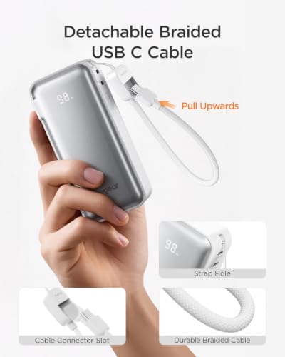 wegear 10,000mAh 30W 3-in-1 Power Bank w/ Built-In Wall Plug & USB-C Lanyard (Silver) - image 4