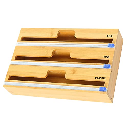 Distributeur De Papier Aluminium Et Plastique/film En Bambou 3 En 1 ,Distributeur Réutilisable De Film De Conservation De Film En Plastique Avec Coupe-Film Cuisine De Stockage De Coupeur De Film