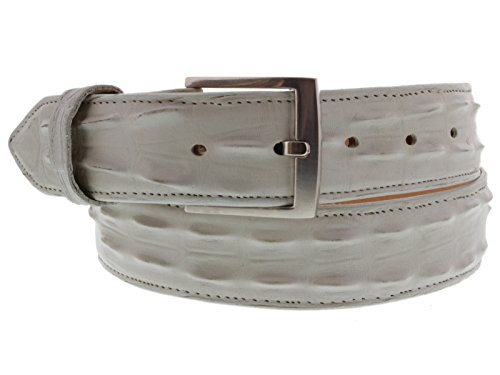 El Presidente Mens Off White Belt Crocodile Tail Print Leather Belt Silver Buckle
