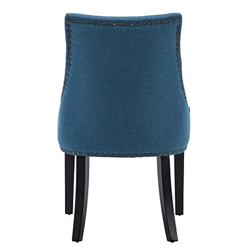 Lssbought Set Of 2 Fabric Dining Chairs Leisure Padded Chairs With Black Solid Wooden Legs,Nailed Trim,Blue #TOP4