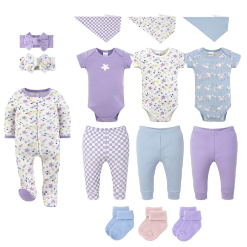The Peanutshell - The Peanutshell 15 Piece Baby Girl Clothes Set - 3-6 Months Infant Layette Gift Set, Sky Sparkle - Best Deal on Amazon