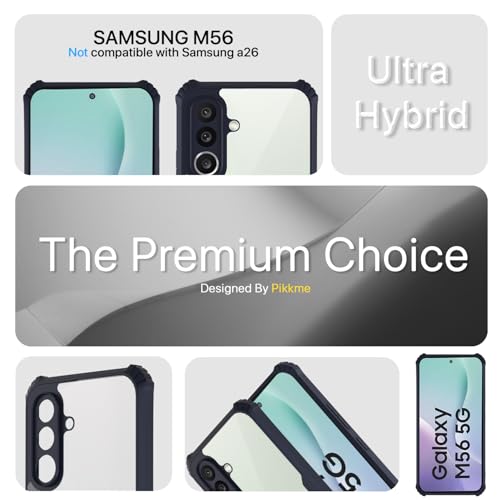 Image of Pikkme Back Cover for Samsung Galaxy M56 5G | Ultra Hyrbid | Full Camera Protection | Raised Edge | Crystal Clear Transparent Bumper Case (Blue)