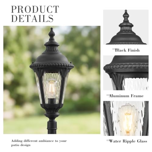 Image of Emliviar 87 Inch Large Street Lamp, 1-Head Outdoor Lamp Post Light with Water Ripple Glass, Black Waterproof Pole Lights for Garden, Pathway, Backyard, Driveway, XE265PL-M-SW BK