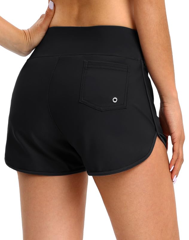 Blouty Women's Swim Board Shorts with Pockets High Waisted Tummy Control Swimsuit Bathing Shorts for Women with Liner