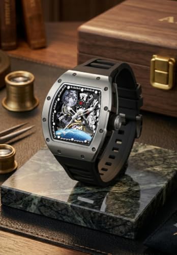 Image of ALIX AL2930 Skeleton Automatic Watch for Men Space Edition Astronaut & Moon Dial with Soft Silicone Strap