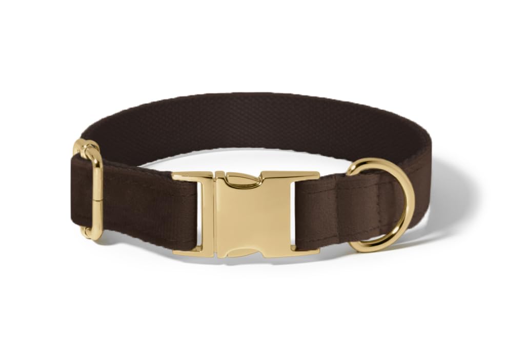 Crafted Memories® Personalized Velvet Dog Collar with Metal Buckle, Engraved Name, Phone Number, and Custom Plate for Pets - Labrador, Dachshund, Terrier, Puppy, Small, Medium, Large Dogs - Brown - XS