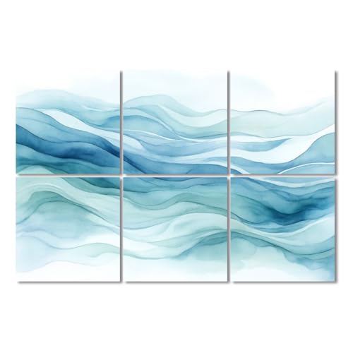 6 Pack Paneles Acústicos de Arte Absorbentes de Sonido con Diseño de Olas Oceanicas en Degradado, Decorativos Autoadhesivos para Estudios de Grabación y Oficina 72"x48" miniatura 1