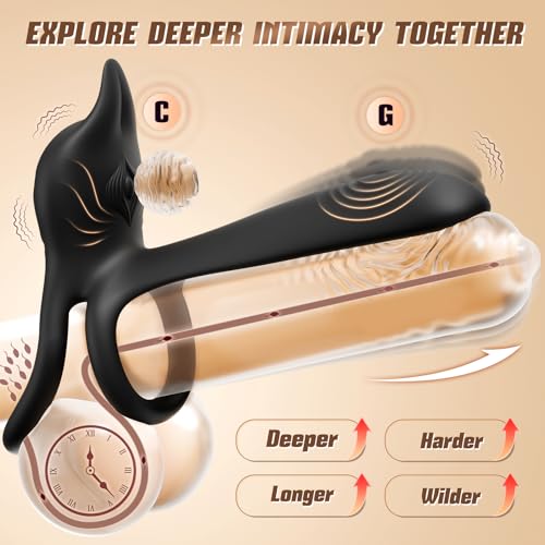 Image of Adult Sex Toy Penis Ring - MOOLIGIRL Dual Cock Ring with Rose Clit Stimulator & G Spot Vibrater, 10 Modes Mens Sex Toys for Women Couples Male, Silicone Cockring Penis Sleeve Nipple Toy Jewlery