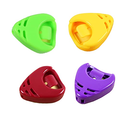 Rayzm Lot de 4 supports en plastique pour médiators de guitare, jaune, vert, violet et rouge - Les Beatles, Paul McCartney, John Lennon, RIngo Starr, George Harrison Rayzm Lot de 4 supports en plastique pour médiators de guitare, jaune, vert, violet et rouge