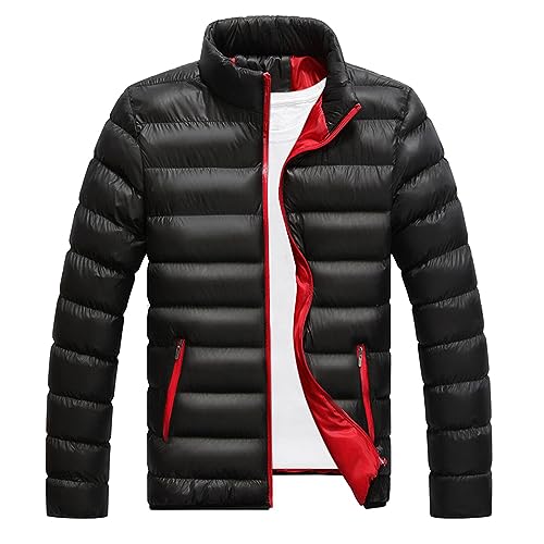 Genérico Plumiferos Hombre Color Liso, Parka Hombre Invierno De Cremallera Cuello Mao Sin Capucha, Plumíferos Termica - Cazadoras Casual Montaña - Negro M