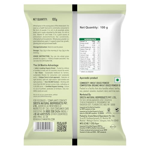 24 Mantra Organic Wheat Grass Powder - 100% Organic | Chemical Free & Pesticides Free (100 G (Pack Of 1))