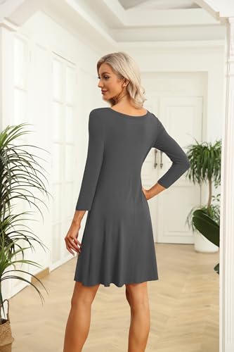 Image of VIISHOW Womens Round Neck 3 /4 Sleeves A-line Casual Tshirt Dress with Pocket