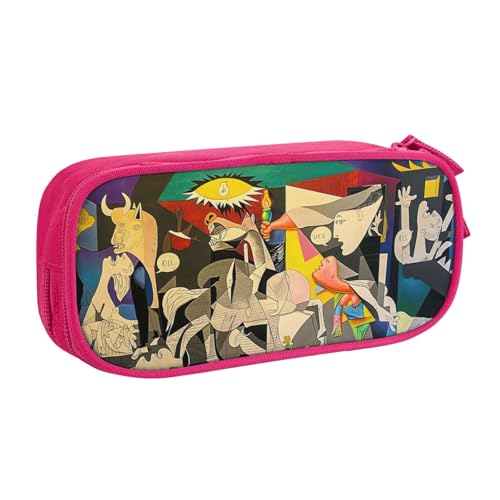 ピカソの絵 ピカソのゲルニカペンケース 筆箱 文具ケース おしゃれ 筆袋 鉛筆ケース 鉛筆のサック 中高校生 軽量 収納バッグ 学生 子供 誕生日 入学ギフト 大容量 ダブルレイヤーPink