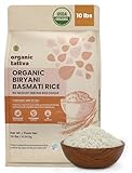 Organic Tattva Biryani Long Grain Basmati Rice (10 lbs) - Organic White Rice for Biryani - No Additive - Vegan - Non GMO - Gluten Free - USDA Certified