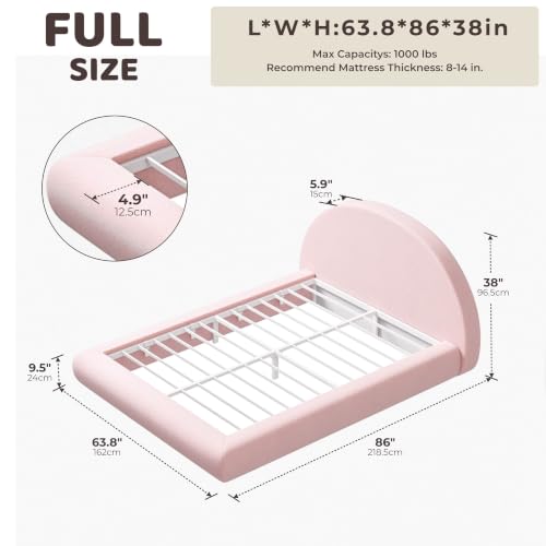 Image of RECCI AirFrame Half-Moon Upholstered Full Platform Bed Frame | Velvet Curved Arched Base, 6-Inch Thickness Headboard, 5 Inch Fully Round Cushioned Foam, No Box Spring Needed, Easy Assembly