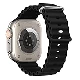 BHUIJIC Ocean Band Compatible with Apple Watch Ultra 3 Band 49mm 46mm 45mm 44mm 42mm for Men Women, Sport Wristband Adjustable Silicone Strap for iWatch Ultra 2/1 Series 11 10 9 8 7 6 5 4 3 2 1 SE Black