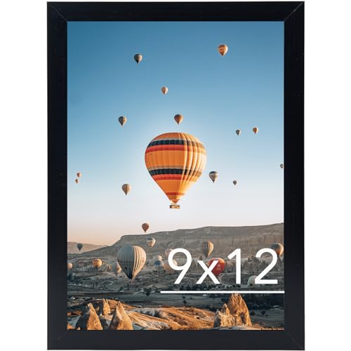 Image of JCJMY 9x12 Picture Frame Black for Wall Hanging, Wall Mounting Horizontally or Vertically, 9 x 12 Wall Gallery Poster Photo Frame with Shatter Resistant Plexiglass, Black