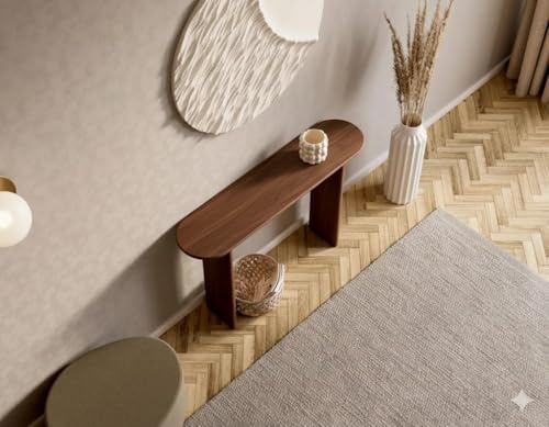 Image of Furniture Modern Solid Wood Console Table with Rounded Edges, Natural Finish, Minimalist Scandinavian Style Entryway Furniture Set for (Style 1, Natural, 140x30x70)